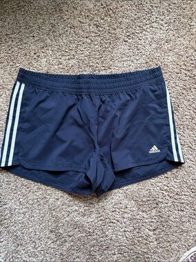 adidas Navy Athletic Shorts with White 3-Stripes
